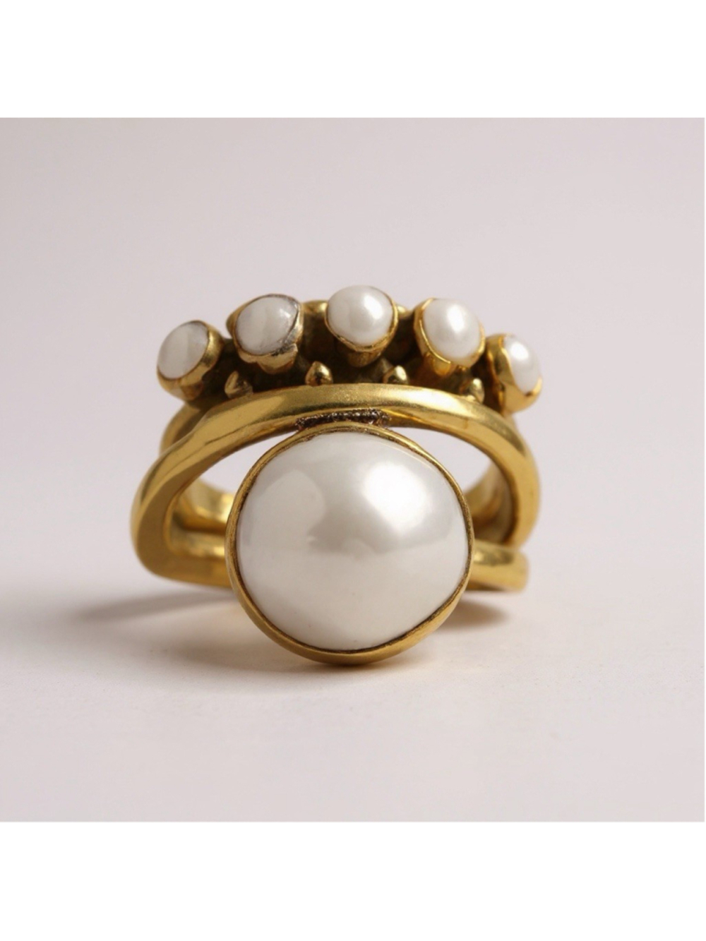 Museum Pearl Ring Size 6 Gold Brighton Boho Geometric Bezel Brighton Retro VTG